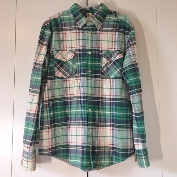 Plectrum by Ben Sherman Green Plaid Flannel Button Up Medium Weight Shirt Jacket - Picture 1 of 16